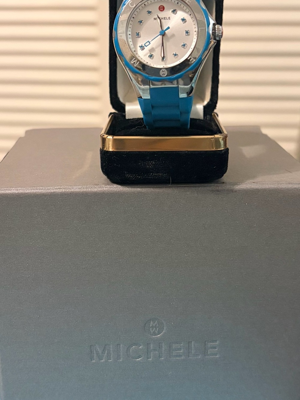 Michele Women's Blue Silicone Strap Watch with Silver Case